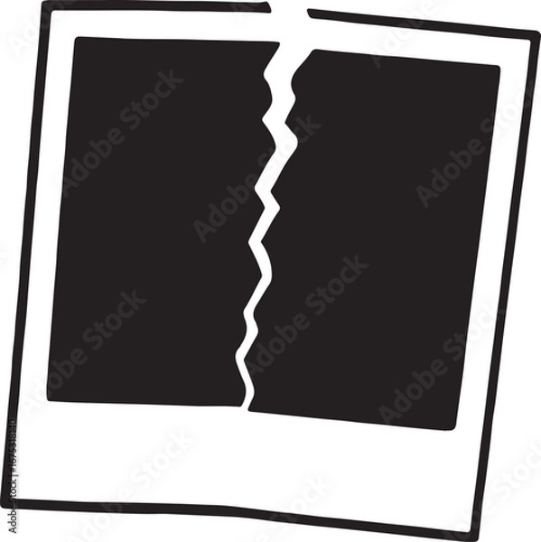Fototapeta A torn instant photograph with a jagged rip down the middle