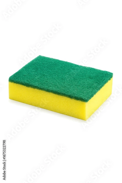 Fototapeta Yellow and green kitchen sponge for dishwashing isolated on white background
