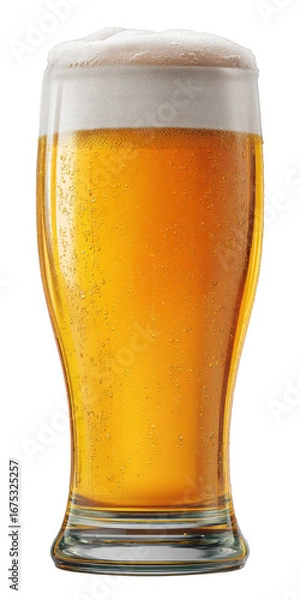 Fototapeta A tall glass of beer with foam on top