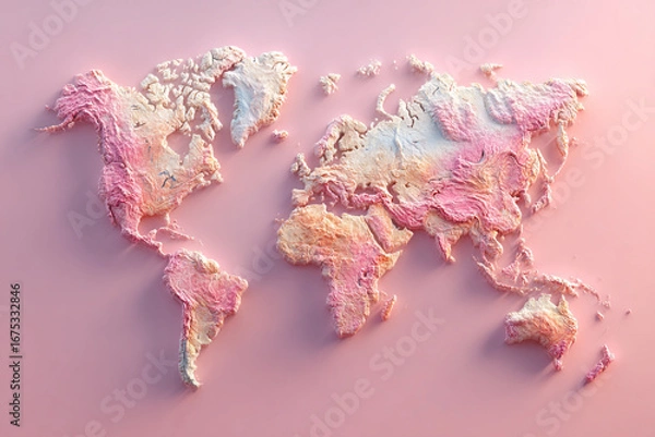 Fototapeta World map silhouette on pink background, perfect for posters, presentations, and branding.