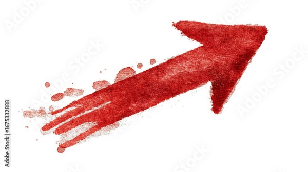 Fototapeta A red arrow is drawn on a white background