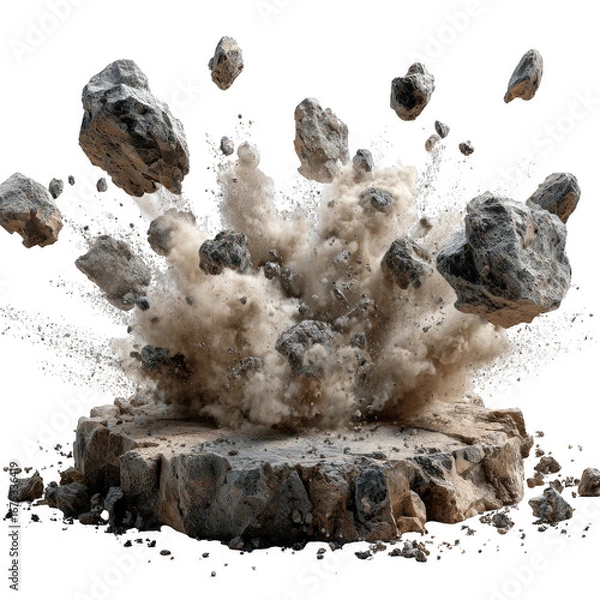 Fototapeta A large rock is surrounded by smaller rocks
