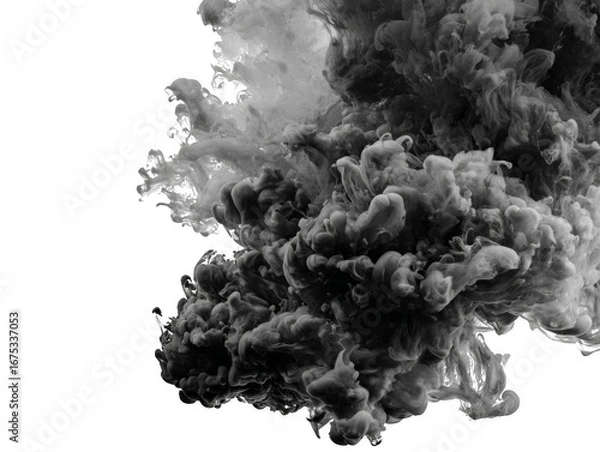Fototapeta A black smoke cloud is floating in the air