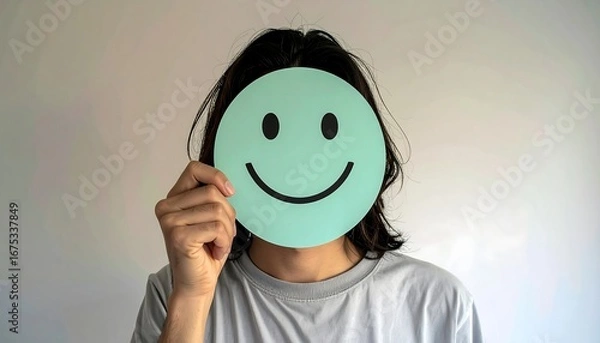 Fototapeta Masked Happiness:  A Person Concealing Emotions with a Smiling Face