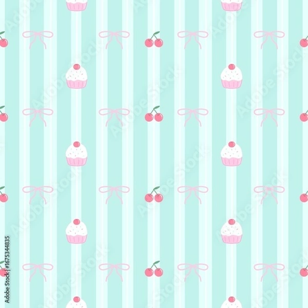 Obraz pattern cute cupcake with cherry