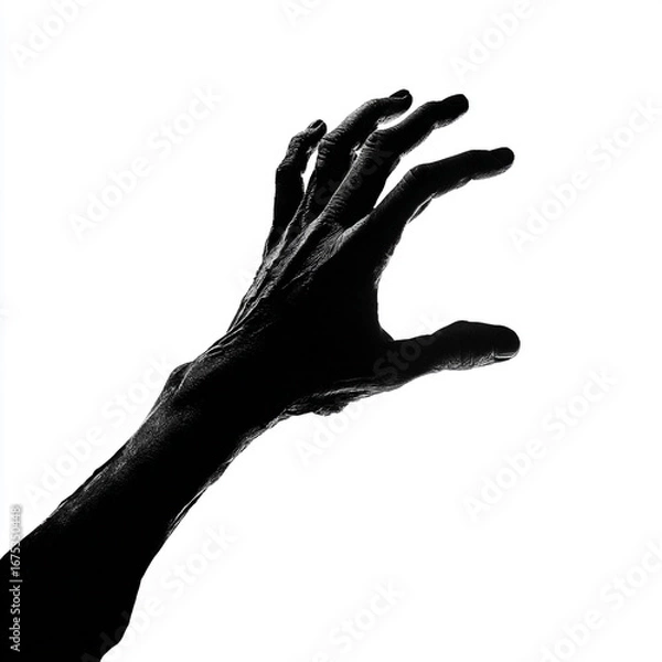 Fototapeta Silhouette of a human hand gesturing 'stop' with fingers and palm in a symbol of help