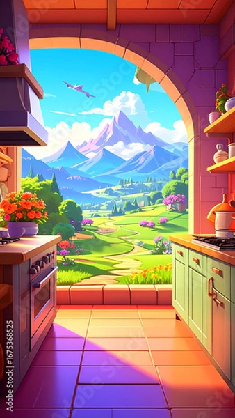 Obraz Kitchen view landscape illustration