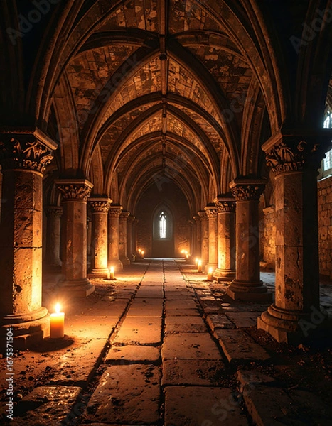 Obraz Medieval vaulted corridor with candles