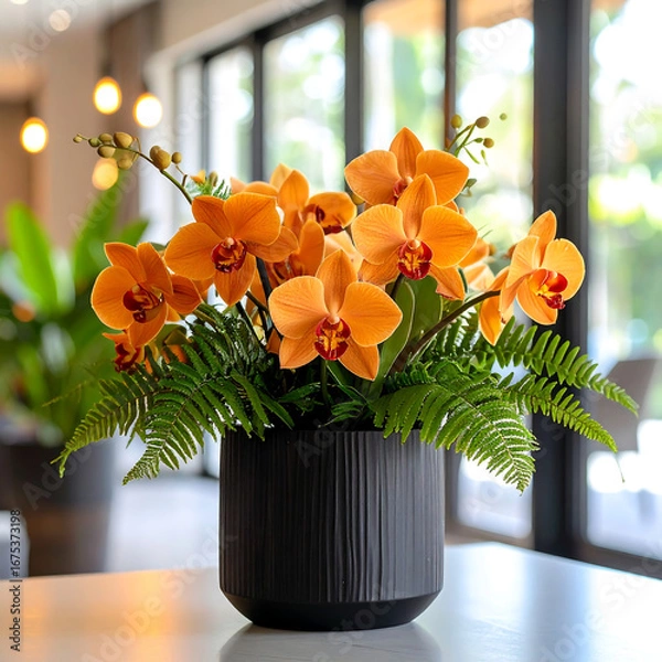 Obraz Orange orchids in modern vase