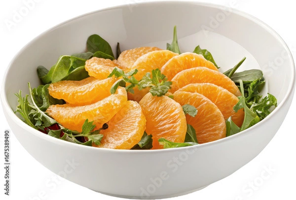 Obraz A vibrant and fresh orange and green leafy salad served in a clean white bowl