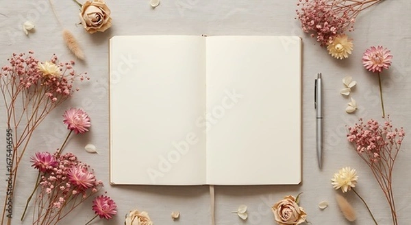 Obraz 静寂のメモ帳と乾いた花束