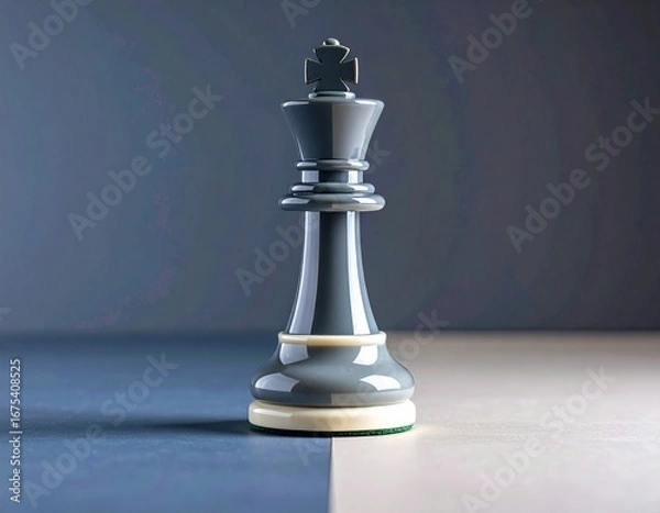 Fototapeta Glassy Chess King in Slate and Bone Duo Color – Minimal Object Background with Copy Space