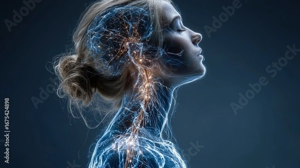 Fototapeta Woman with Neural Network Overlay