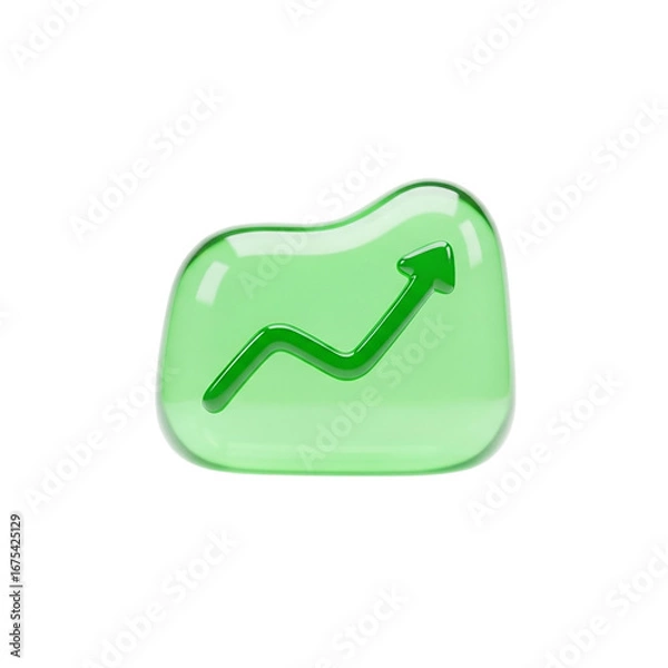Fototapeta Glassy 3D Growth Icon: Transparent Upward Trend Arrow for Business Success, Positive Progress and Financial Increase