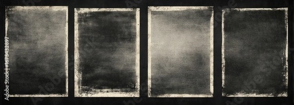 Fototapeta Four vintage-style photographic prints, framed and distressed, in grayscale