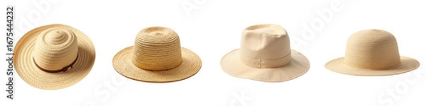 Fototapeta Set of straw hats in various styles on transparent background
