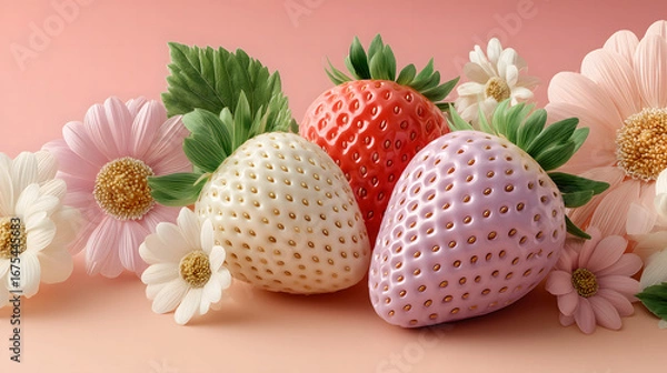 Fototapeta Easter eggs and tulips with spring flowers