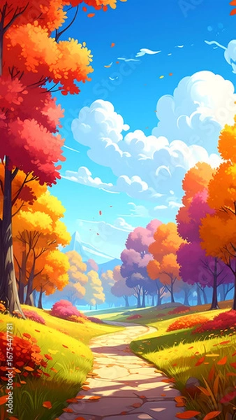 Obraz Autumn path through colorful forest