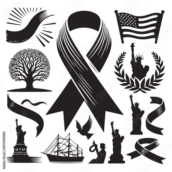 Fototapeta Ribbon Label Emblem Retro Silhouette