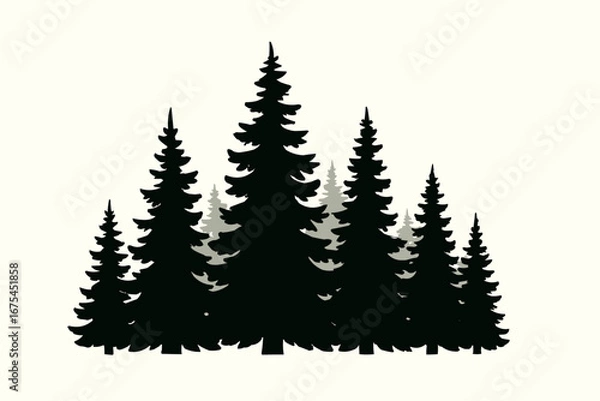 Fototapeta A beautiful vector illustration of Christmas trees in a snowy winter forest scene