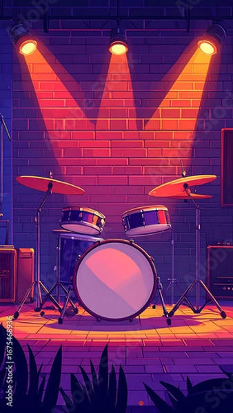 Obraz Colorful drum set under spotlights
