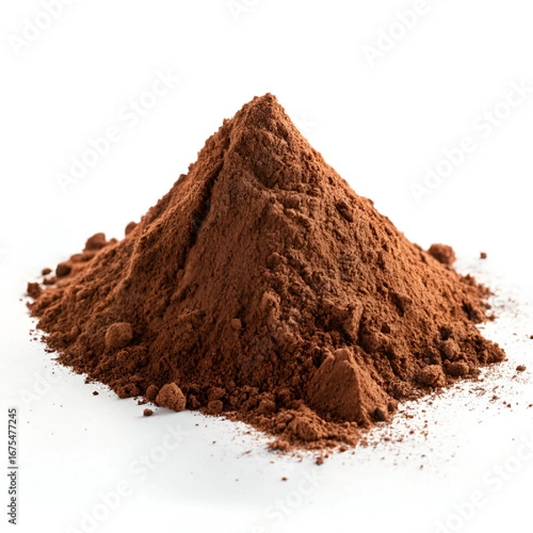 Fototapeta Raw cacao powder heap isolated on white background, featuring rich brown color, fine texture,