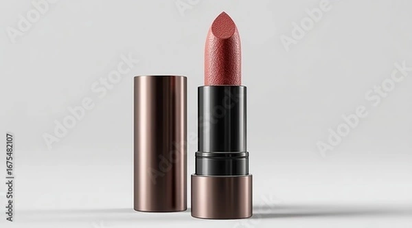 Obraz a realistic mockup of an elegant lipstick, positioned against a white background for product photography with soft lighting. 