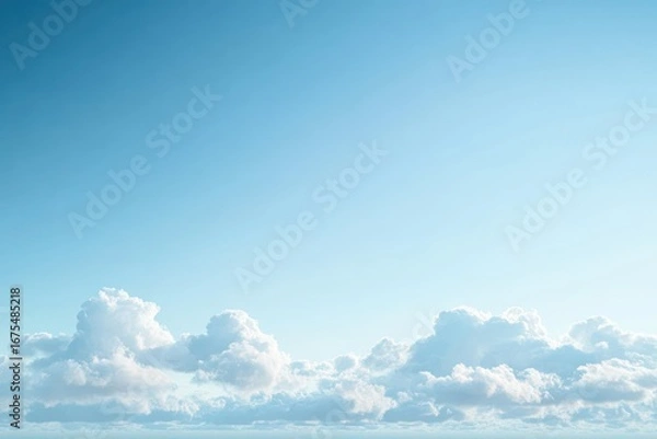 Fototapeta Bright blue sky filled with soft, fluffy white clouds scattered across the horizon during a clear day