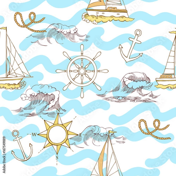 Fototapeta Nautical seamless pattern