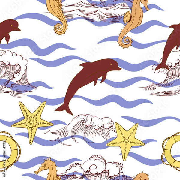 Fototapeta Nautical seamless pattern