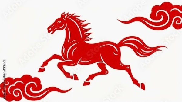 Fototapeta Red horse with clouds