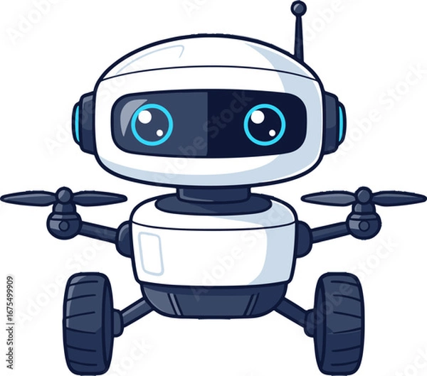 Obraz Cute Robot Drone with Wheels Friendly Technology Concept