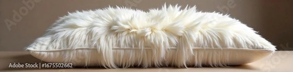 Obraz Luxurious fluffy feather cushion, plump and soft, perfect for ultimate comfort and relaxation  Ideal for home decor, adding a touch of elegance and style ,  warmth,  bedding,  relaxation