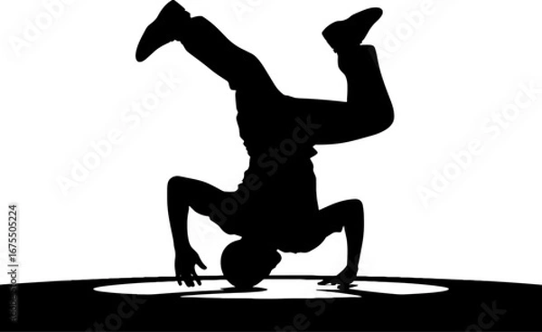 Fototapeta Dynamic Breakdancer Performing Headspin Silhouette for Dance Events