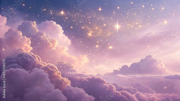 Obraz Dreamy sky with pastel clouds and sparkling stars creating a magical and ethereal atmosphere