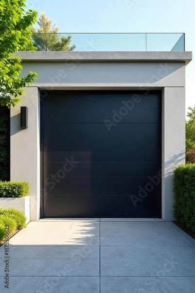 Obraz Modern automatic garage door system, sleek design, opened revealing a clean interior Ideal for home improvement, real estate, and architectural projects , wood, track