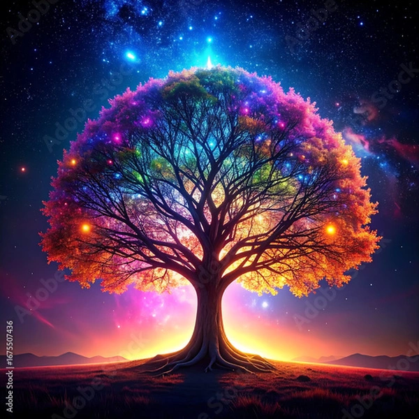 Obraz Colorful tree in starry night sky