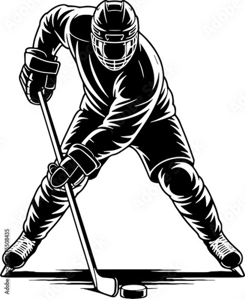 Fototapeta Dynamic Ice Hockey Player Skating with Puck in Motion