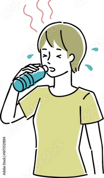 Obraz 水を飲む女性のイラスト