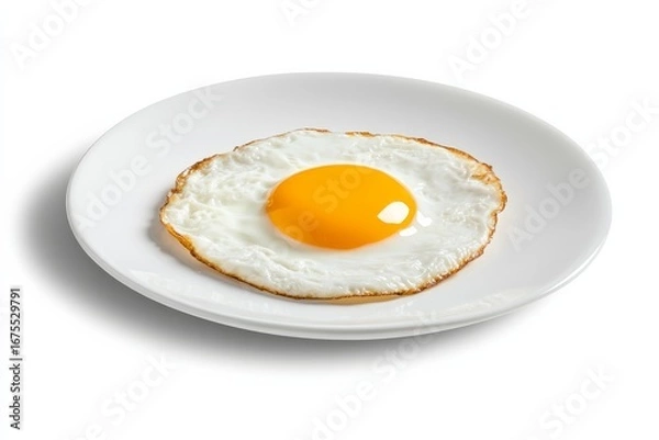 Fototapeta Minimalistic breakfast concept with sunny side up egg on white plate