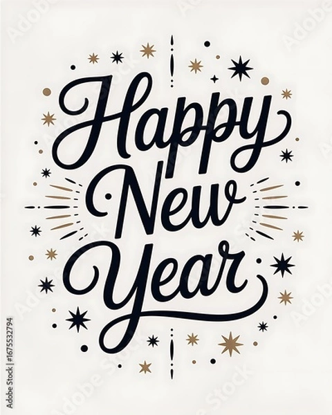 Fototapeta Happy new year lettering design with stars isolated on white background