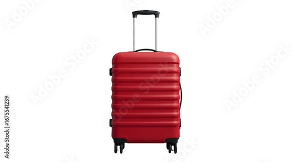 Fototapeta Modern Red Luggage Suitcase with Extendable Handle for Travel Purpose