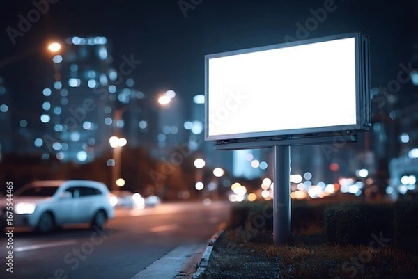 Obraz Billboard Mockup Illuminating the Night City Awaits Your Captivating Advertisement