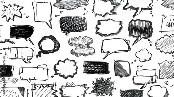 Fototapeta Artistic Hand Drawn Dialogue Bubbles With Dynamic Scribble Edges Illustration Elements