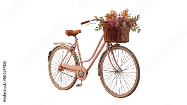 Fototapeta 3D Rendered Pink Bicycle with Flower Basket Detailed Still Life