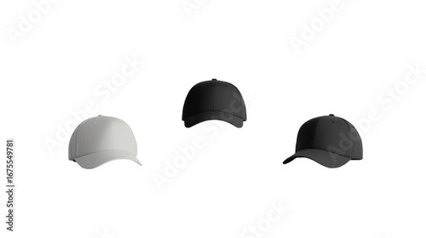 Fototapeta Realistic Isolated Baseball Cap Mockup in Three Colors on Dark Background