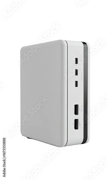 Fototapeta Light gray, rectangular, compact computer case with ports