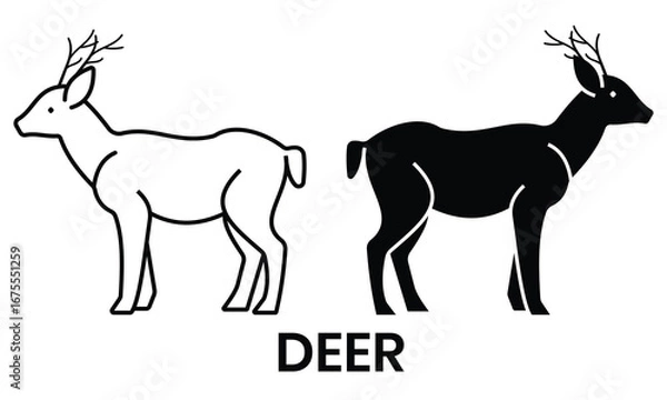 Fototapeta Deer icon vector on White Background. Deer Silhouette and line art illustration, design concept Deer icon. Vector illustration.