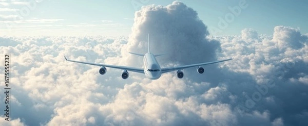 Obraz Airplane Soaring Through Fluffy White Clouds