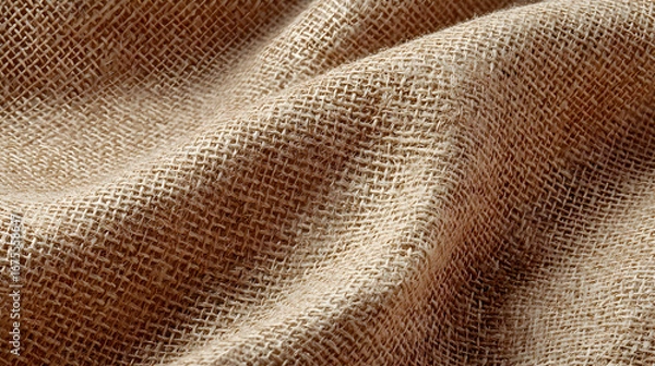 Fototapeta Close up textured macro shot of natural woven burlap fabric with visible fibers and a soft gentle fold creating subtle shadows and highlights